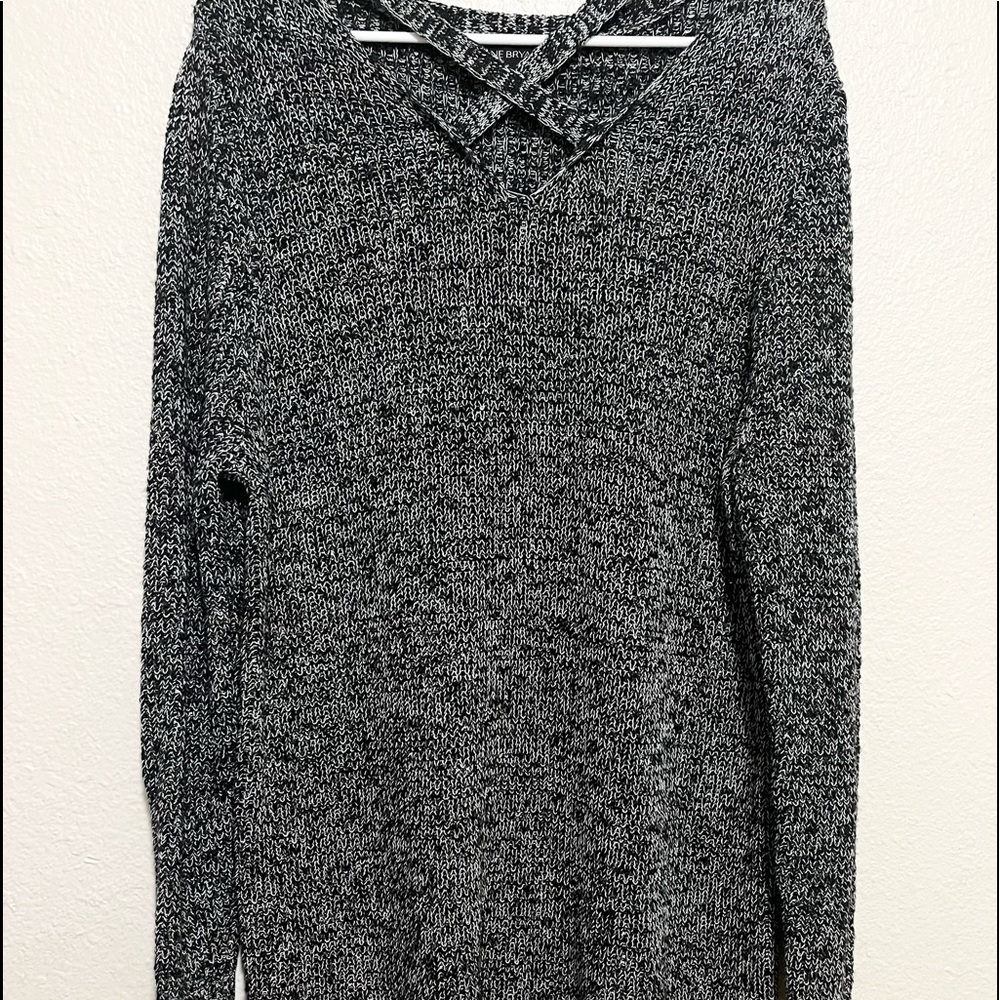 Lane Bryant Long Sweater Women 18/20 Black White Texture Knit Long Sleeve EUC